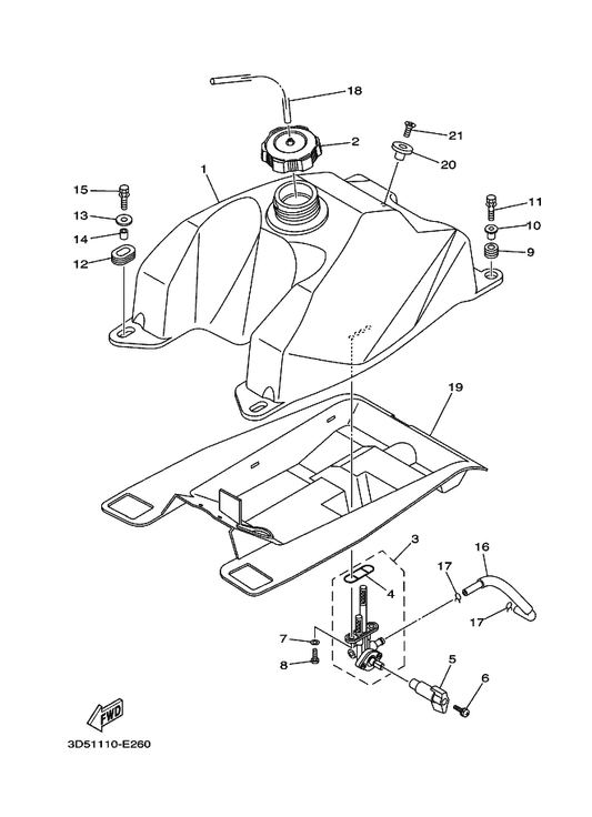 Yamaha 3D5-24500-00 Fuel Cock Assy 1 — shown on the Fuel Tank parts diagram