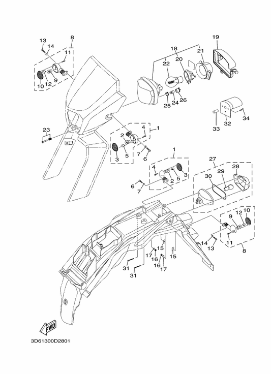 Yamaha 3D6-H4111-00 . Body, Headlight — shown on the Electrical 1 parts diagram