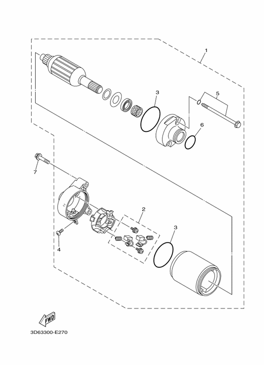 Yamaha 4FP-H1801-00 . Brush Set — shown on the Starting Motor parts diagram