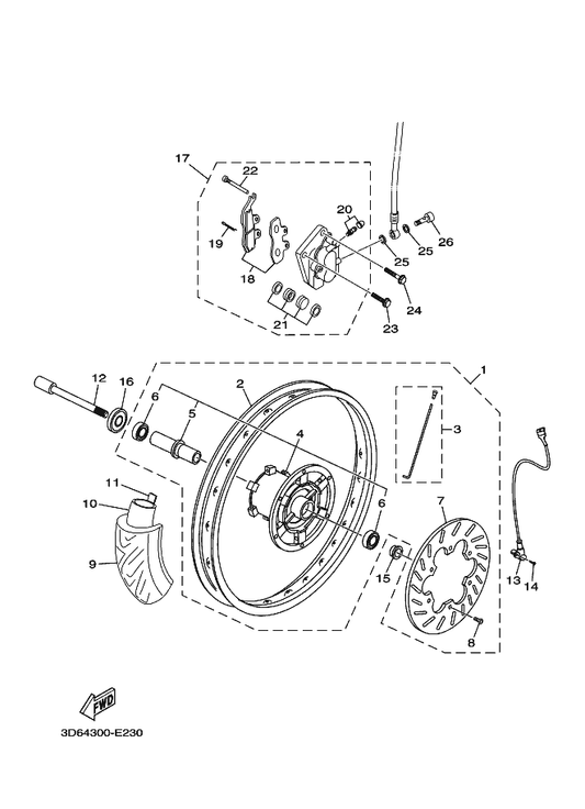Yamaha 3D6-F5821-00 Bolt 1 — shown on the Front Wheel & Brake System parts diagram