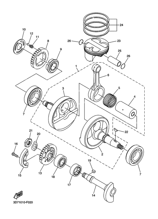 Yamaha 93304-20310 Bearing — shown on the Crankshaft & Piston parts diagram
