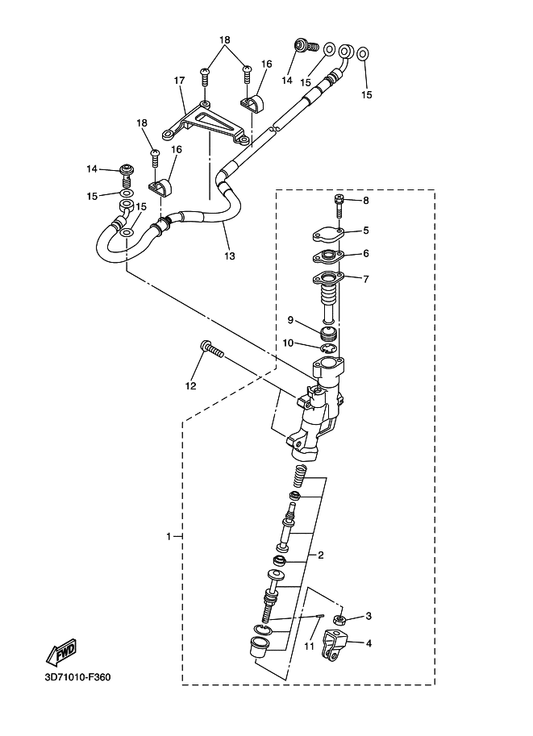 Yamaha 5UN-27222-00 . Joint — shown on the Rear Master Cylinder parts diagram