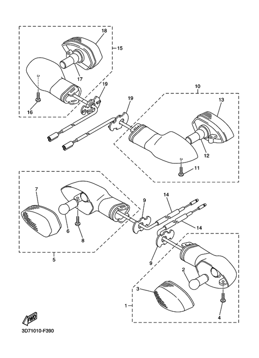 Yamaha 3D9-H3311-10 . Bulb, Flasher (12V 10W) — shown on the Flasher Light parts diagram