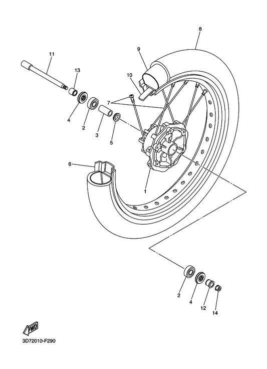 Yamaha 5VK-25111-00 Hub, Front — shown on the Front Wheel parts diagram