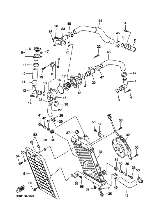 Yamaha 1AA-12435-00 Gasket — shown on the Radiator & Hose parts diagram