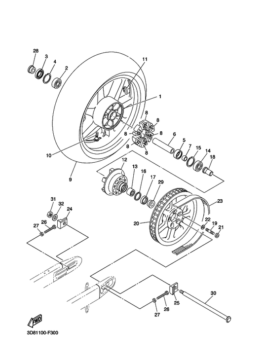 Yamaha 5PX-25388-00 Puller, Chain 1 — shown on the Rear Wheel parts diagram