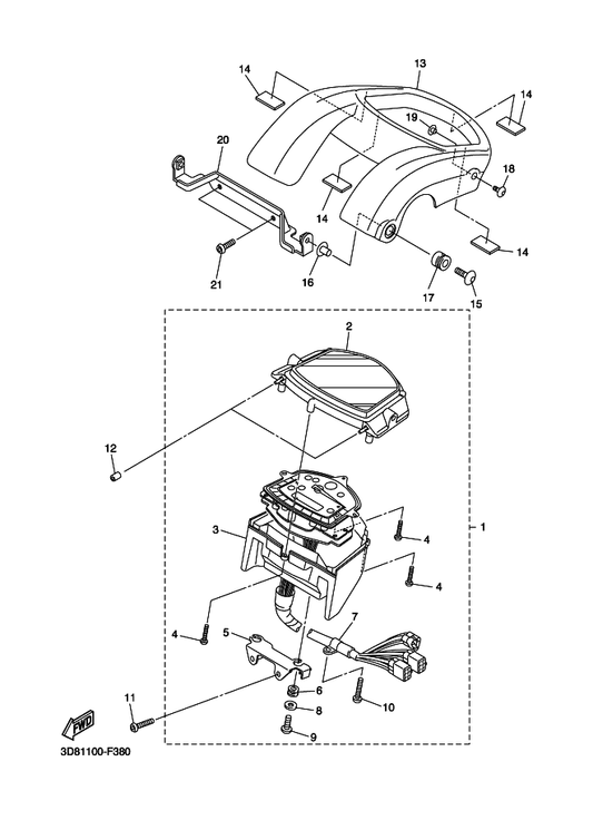 Yamaha 97707-30014 . Screw, Tapping — shown on the Meter parts diagram