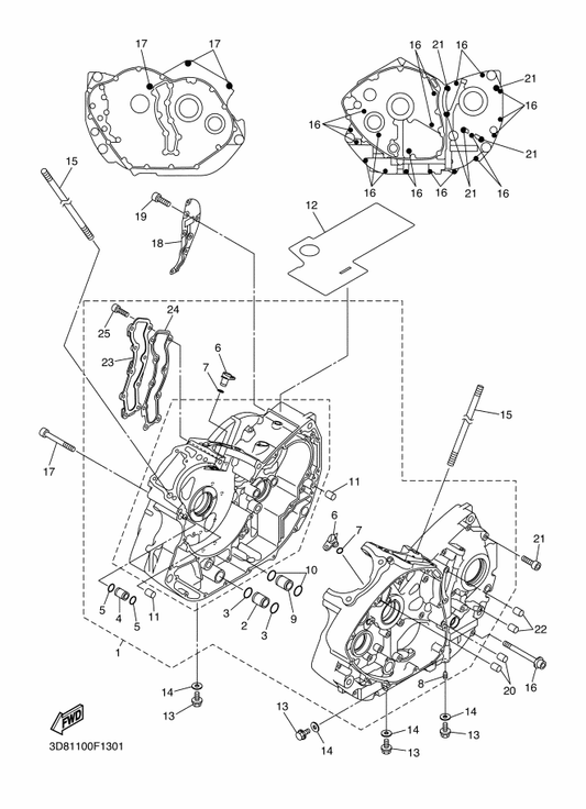 Yamaha 90116-12011 Bolt, Stud — shown on the Crankcase parts diagram