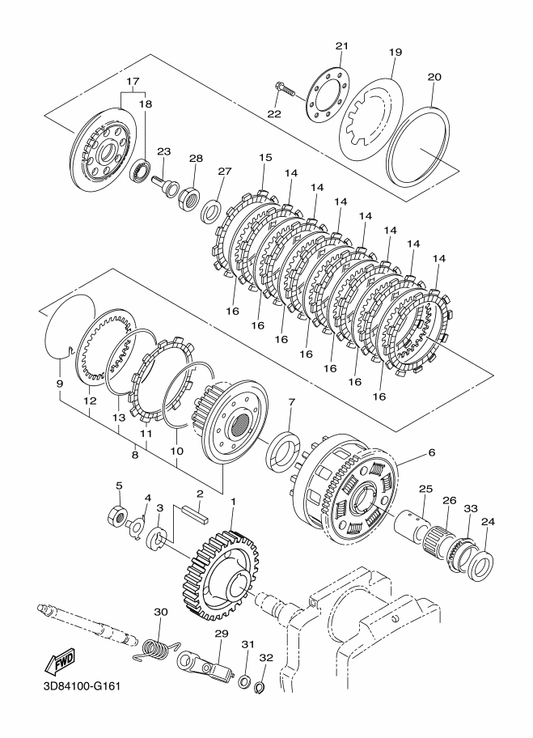 Yamaha 3D8-13354-10 Sprocket, Drive — shown on the Clutch parts diagram