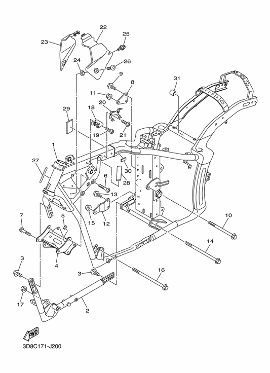 Yamaha 4XY-2834E-00 Damper 1 — shown on the Frame parts diagram