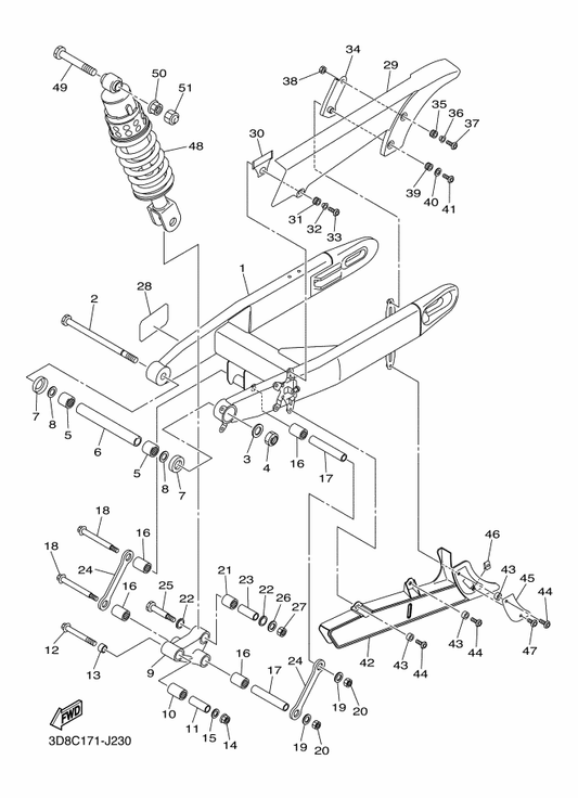 Yamaha 5EL-22129-00 Cover, Thrust 2 — shown on the Rear Arm & Suspension parts diagram