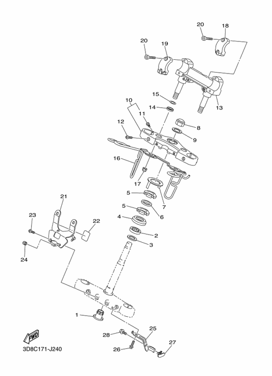 Yamaha 90176-22002 Nut, Crown — shown on the Steering parts diagram