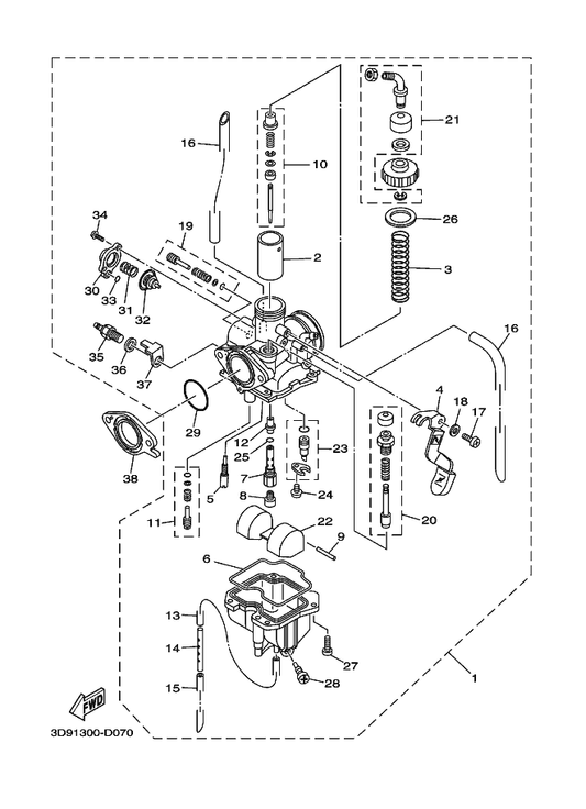 Yamaha 3XP-14565-00 . Screw — shown on the Carburetor parts diagram