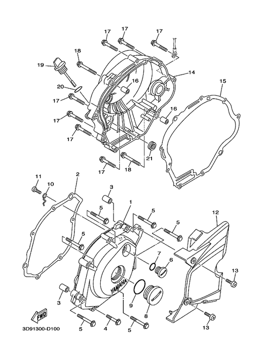 Yamaha 5VL-E5191-00 Plate — shown on the Crankcase Cover 1 parts diagram