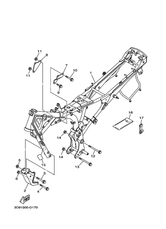Yamaha 90105-08006 Bolt, Flange — shown on the Frame parts diagram