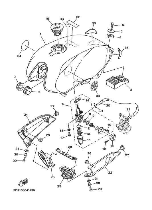 Yamaha 5VL-F137W-00 Scoop, Air 1 — shown on the Fuel Tank parts diagram