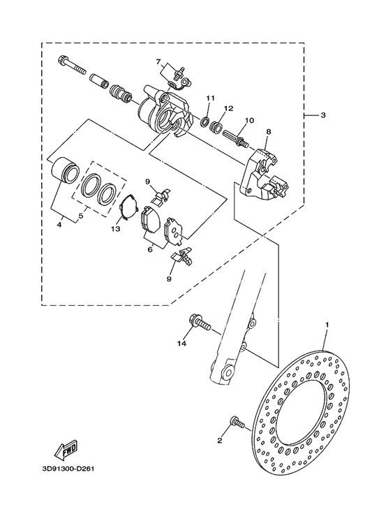Yamaha 5VL-F582U-00 Disk, Brake (Right) — shown on the Front Brake Caliper parts diagram