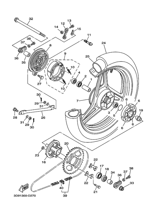 Yamaha 90560-15136 Spacer — shown on the Rear Wheel parts diagram