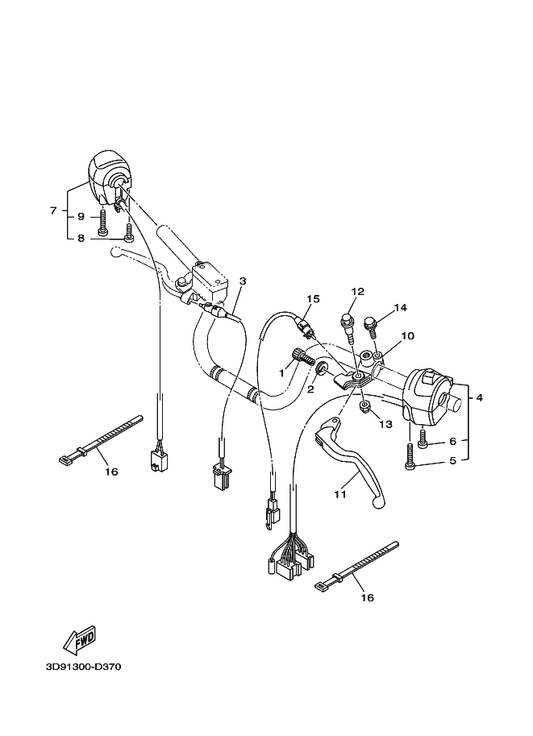 Yamaha 3D9-H3912-00 Lever 1 — shown on the Handle Switch & Lever parts diagram
