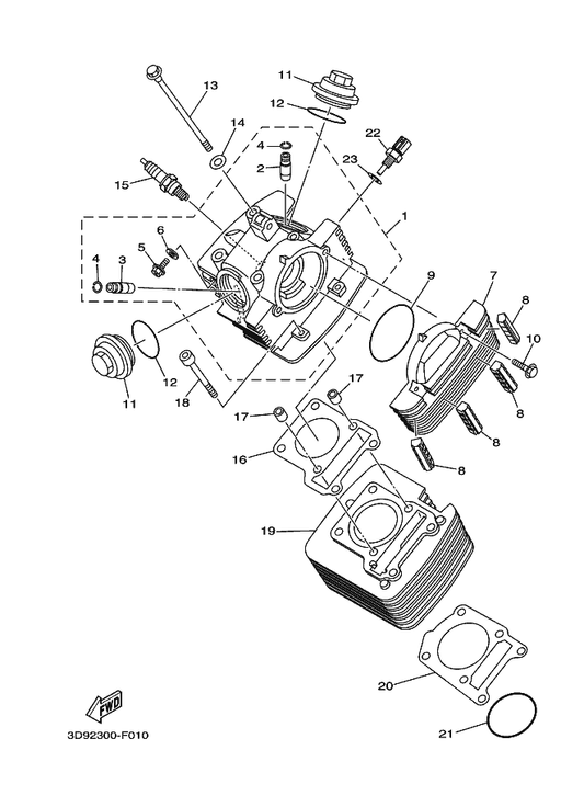Yamaha 5VL-E1351-10 Gasket, Cylinder — shown on the Cylinder parts diagram