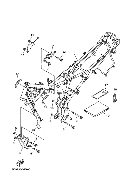 Yamaha 3D9-F139X-00 Damper — shown on the Frame parts diagram