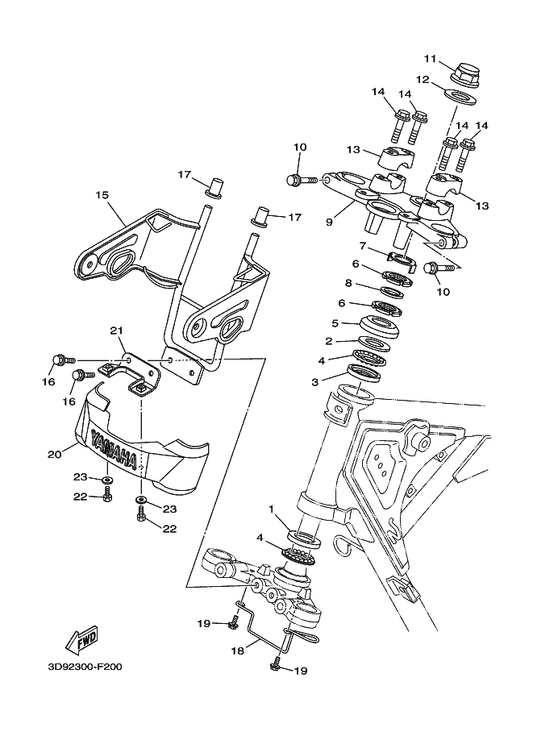 Yamaha 3S9-F3441-00 Holder, Handle Upper — shown on the Steering parts diagram