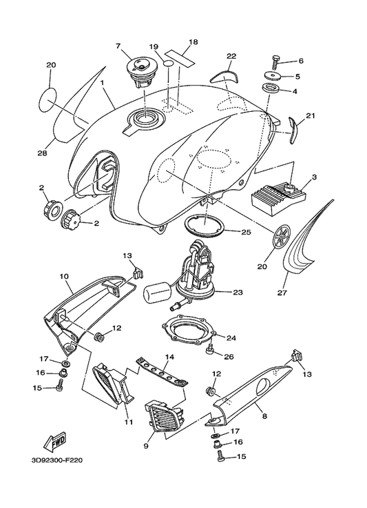 Yamaha 3D9-F4491-00 Bracket, Fuel Pump — shown on the Fuel Tank parts diagram
