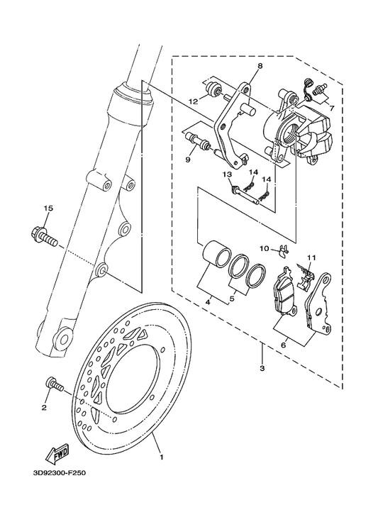 Yamaha 90111-08805 Bolt — shown on the Front Brake Caliper parts diagram