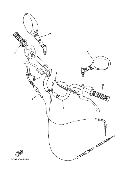 Yamaha 5VL-F6240-00 Grip Assy — shown on the Steering Handle & Cable parts diagram