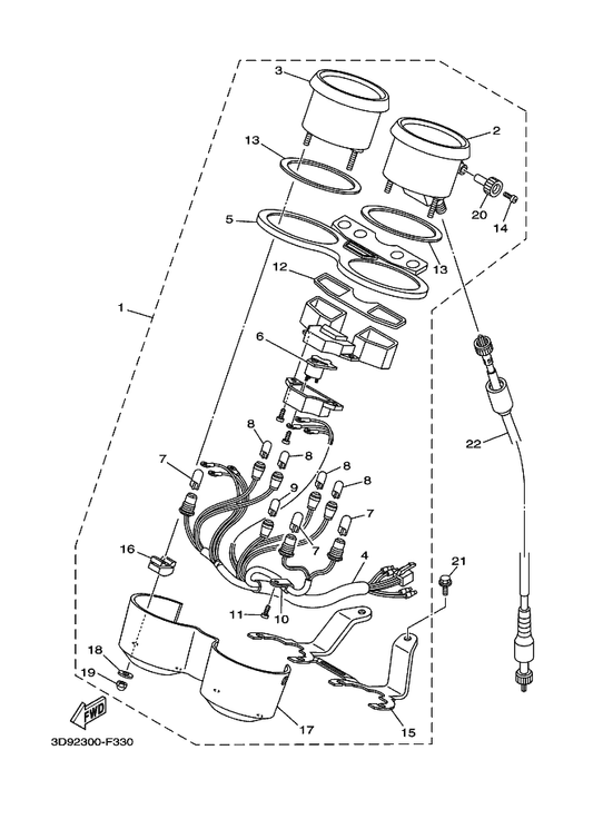 Yamaha 3D9-H3540-00 . Tachometer Assy — shown on the Meter parts diagram