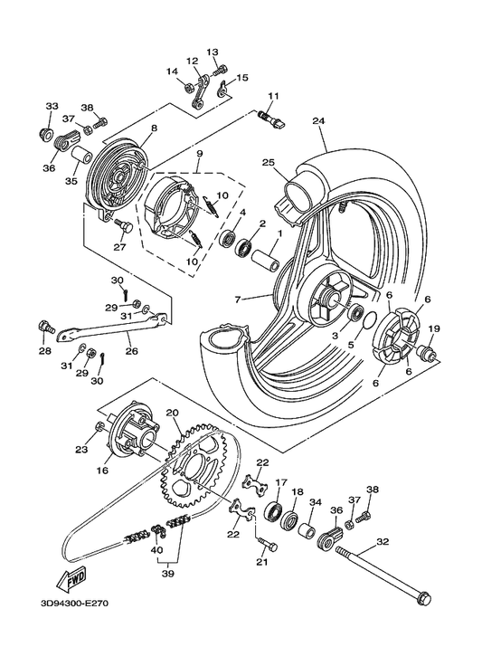 Yamaha 93106-26804 Oil Seal — shown on the Rear Wheel parts diagram