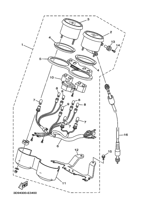 Yamaha 3D9-H3509-00 . Socket Cord Assy — shown on the Meter parts diagram