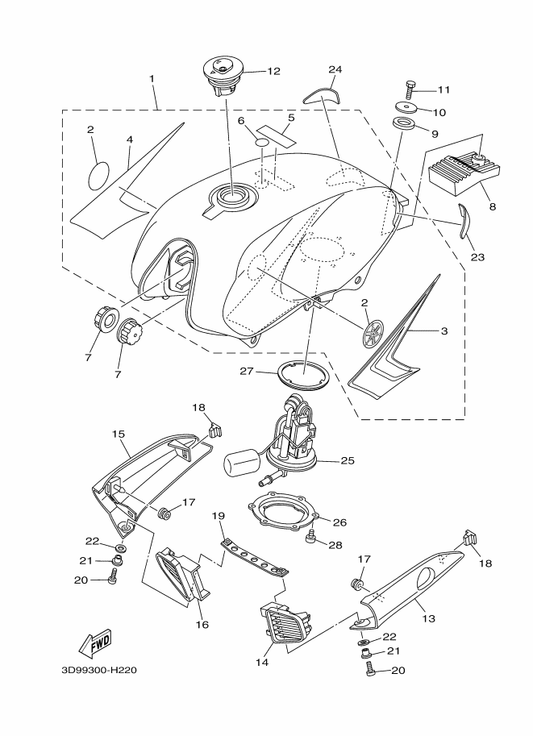 Yamaha 3D9-F4245-40 . Graphic, Fuel Tank 2 — shown on the Fuel Tank parts diagram