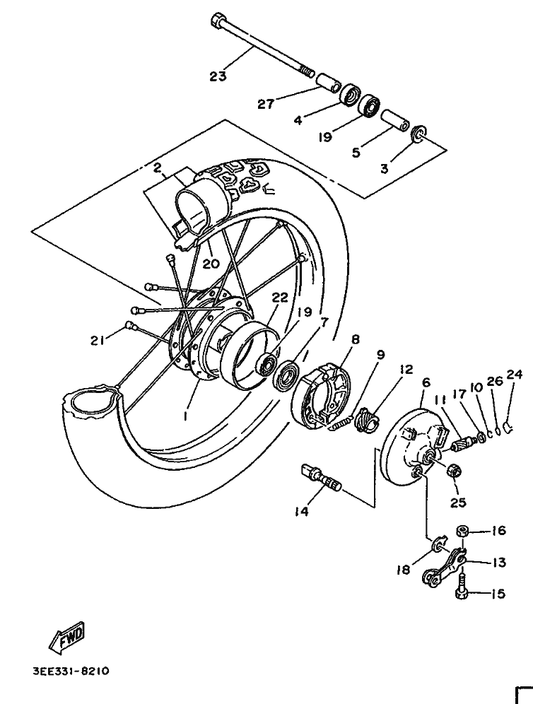 Yamaha 90506-14081 . Spring, Tension — shown on the Front Wheel parts diagram