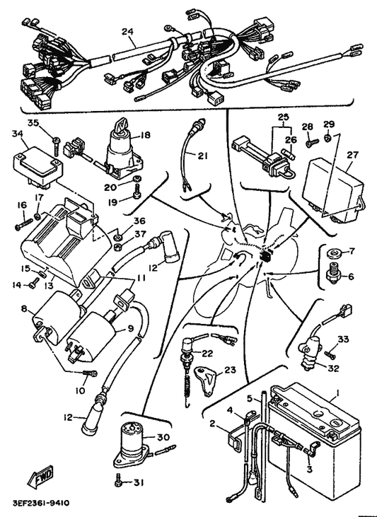 Yamaha 33E-82566-00 Switch, Side Stand — shown on the Electrical 1 parts diagram