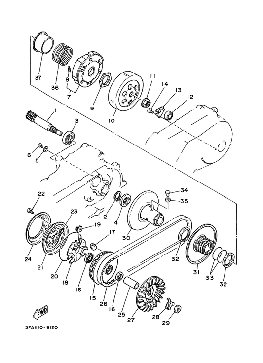 Yamaha 90170-12011 Nut — shown on the Clutch parts diagram