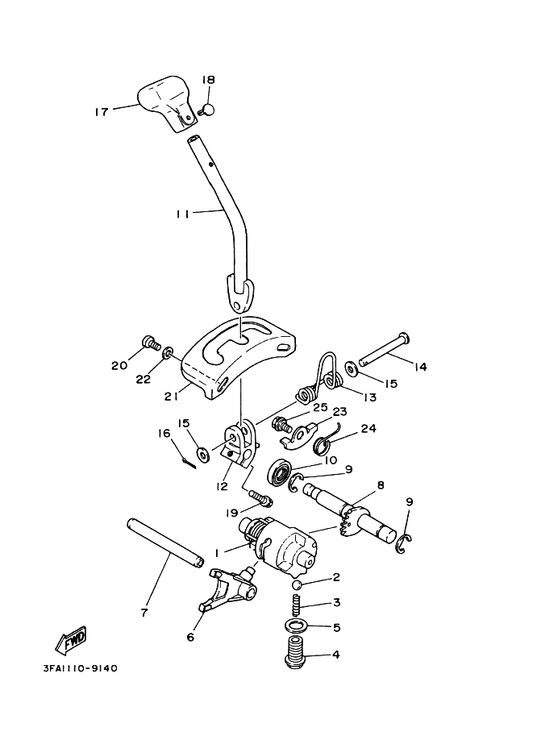 Yamaha 3FA-18540-00 Shift Cam Assy — shown on the Shift Cam & Fork parts diagram
