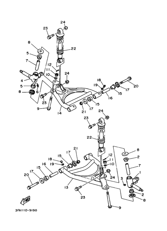 Yamaha 3FA-23570-00-33 Front Lower Arm Comp. (Left) — shown on the Front Suspension & Wheel parts diagram