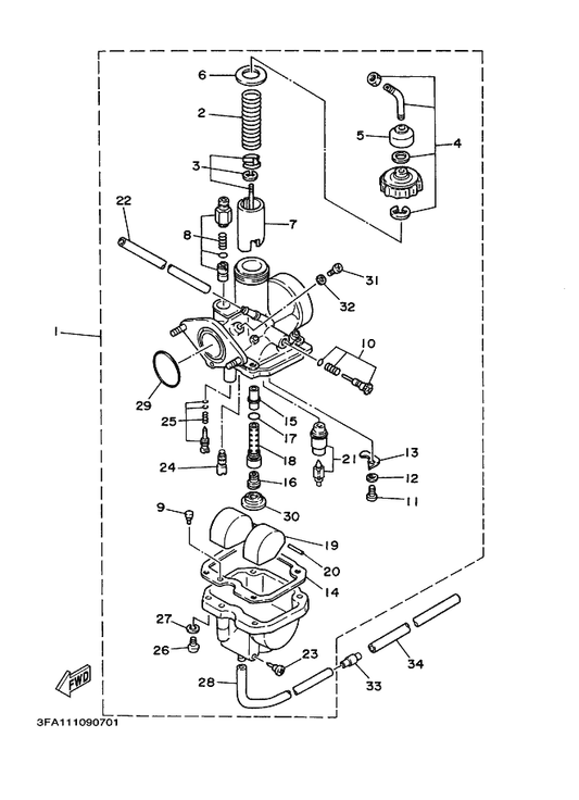 Yamaha 10X-14106-00 . Cable Adjust Screw Set — shown on the Carburetor parts diagram