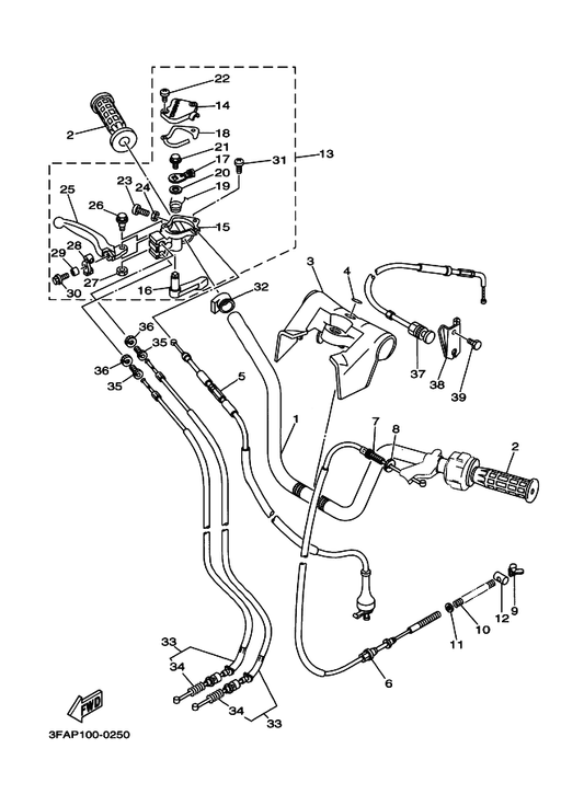 Yamaha 3GB-2628F-00 . Cap, Gear — shown on the Steering Handle & Cable parts diagram