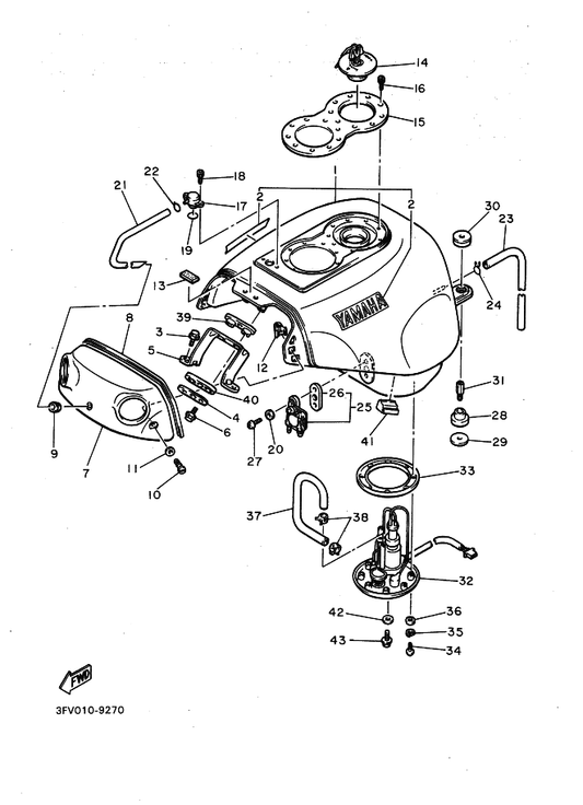 Yamaha 90201-08310 Washer, Plate — shown on the Fuel Tank parts diagram