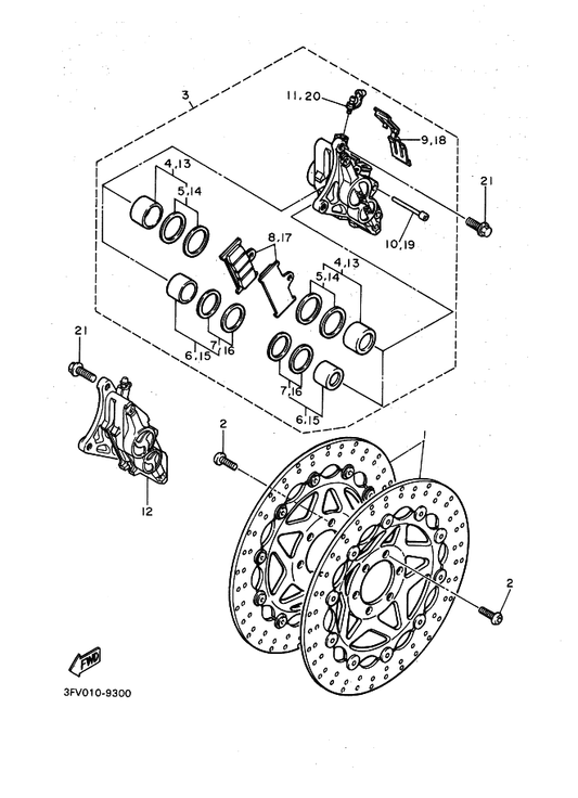 Yamaha 3FV-25919-00 . サポート, パツド — shown on the Front Brake Caliper parts diagram