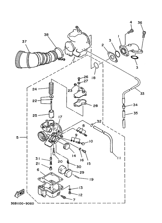 Yamaha 2HX-14112-35 . Valve, Throttle 1 — shown on the Intake parts diagram