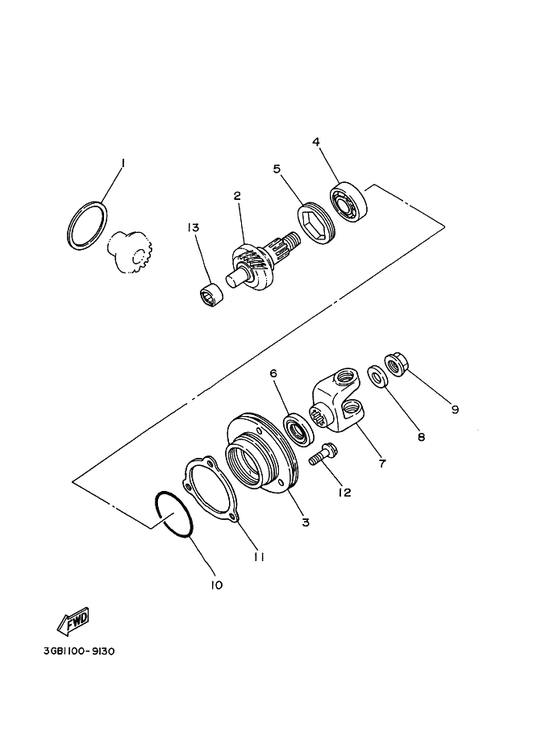Yamaha 22F-17531-00-50 Shim, Pinion (0.50T) — shown on the Middle Drive Gear parts diagram