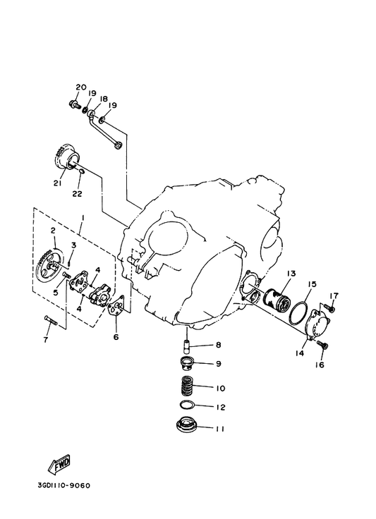 Yamaha 3GD-13447-00 Cover, Oil Element — shown on the Oil Pump parts diagram