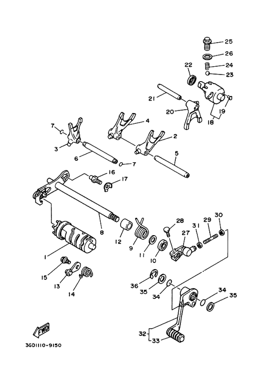 Yamaha 2XK-18115-00 Rod, Shift — shown on the Shift Cam & Fork parts diagram
