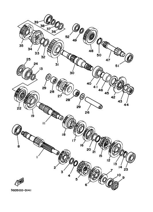 Yamaha 1UY-17243-00 Gear, Reverse Wheel 1 (33T) — shown on the Transmission parts diagram