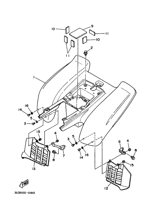 Yamaha 1UY-21639-00 Damper 2 — shown on the Rear Fender parts diagram