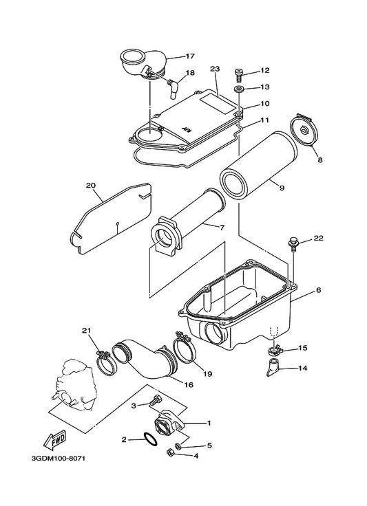 Yamaha 1UY-14437-02 Duct — shown on the Intake parts diagram