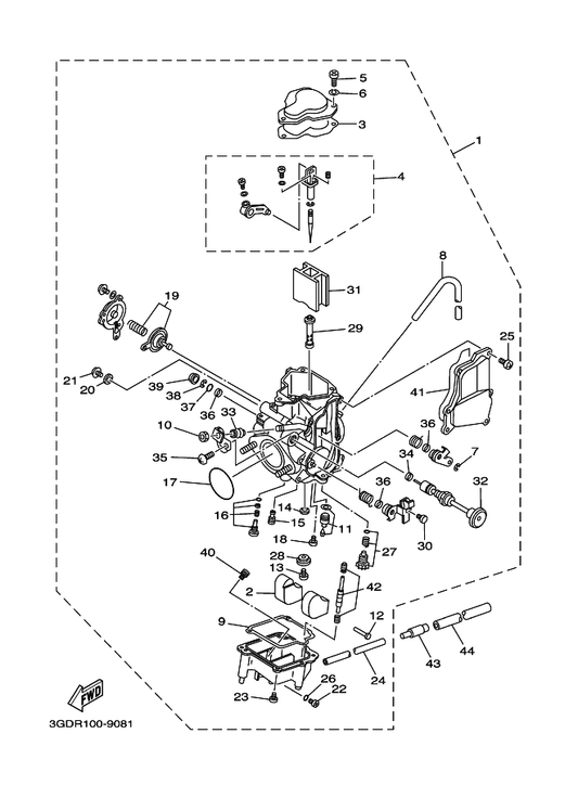 Yamaha 4HR-14142-42 . Jet, Pilot — shown on the Carburetor parts diagram